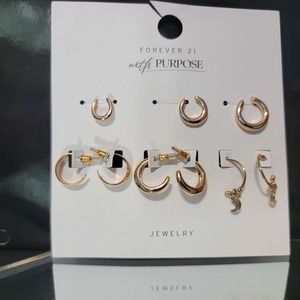 Forever 21 | Gold | Earrings | hoops | 6 Pairs